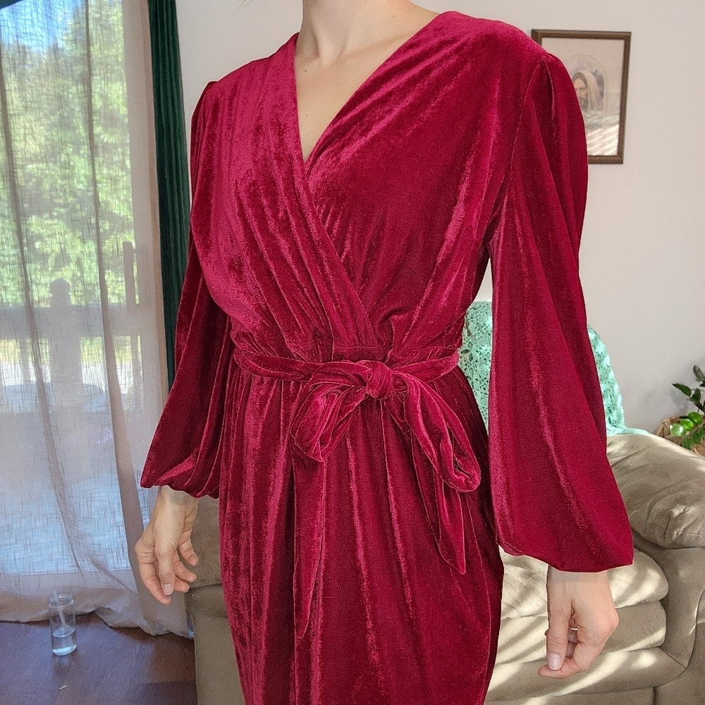 Alexia Admor Red Velvet Faux Wrap Mini Dress Size XL